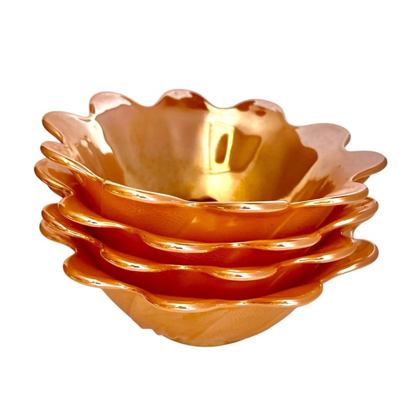 Anchor Hocking Fire King Dessert Bowls Set of 4 Vintage 60's Peach Luster Dishes - Picture 3 of 8